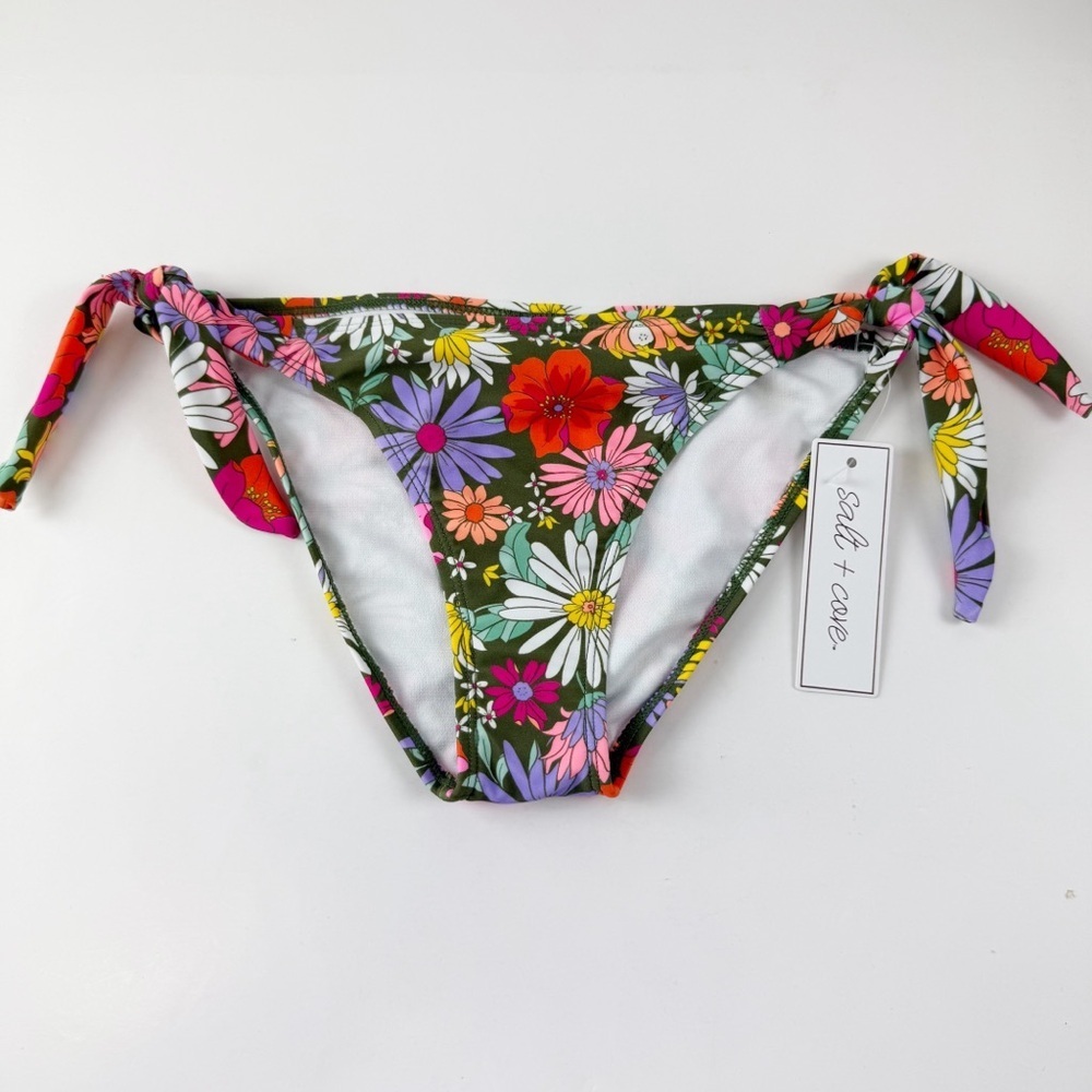 Salt + Cove Bikini Bottom Juniors Size XS Olive Green Multi Floral Swim NWT